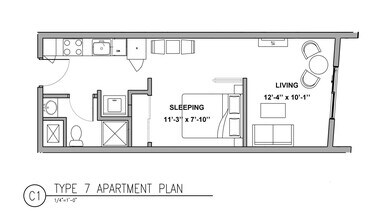 Open One Bedroom 708 S floor plan